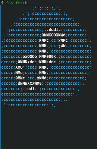 Fedora stylized logo using ASCII Characters printed by fastfetch