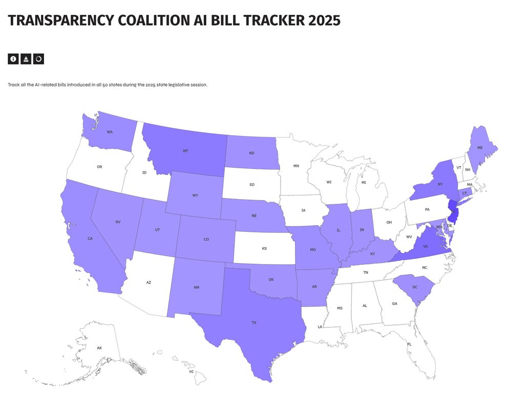 Transparency Coalition Bill Tracker map of the United States.