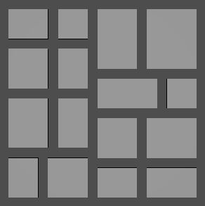 A square divided into smaller squares and rectangles.  The basis of the division is repeated binary splits at constrained random points on the longest axis and it looks vaguely Japanese...