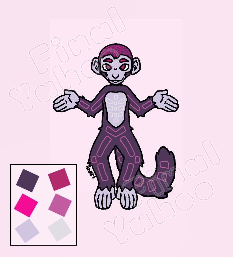 Blacklight and skeleton themed monkey in shades of purple.