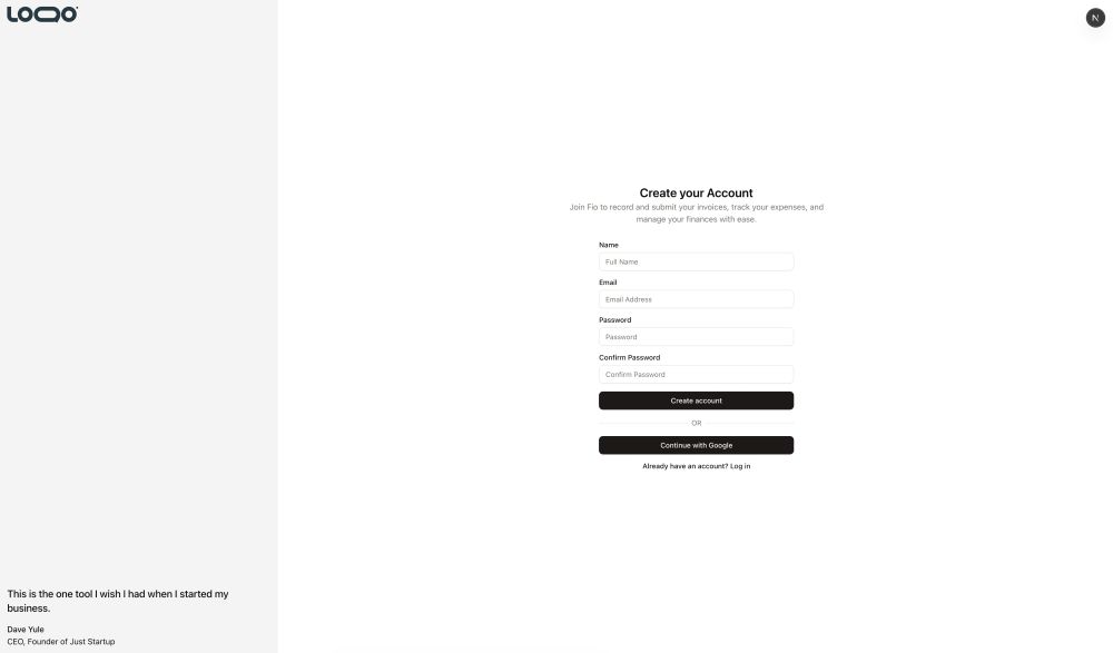 A simple registration page with a name, email and password field, separated by 1/4 grey-out placeholder for an image