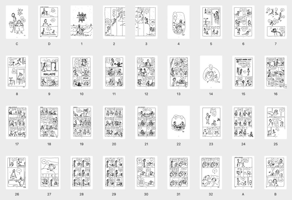 Image représentant le montage de mon prochain petit livre : on y voit les 36 pages brouillons.