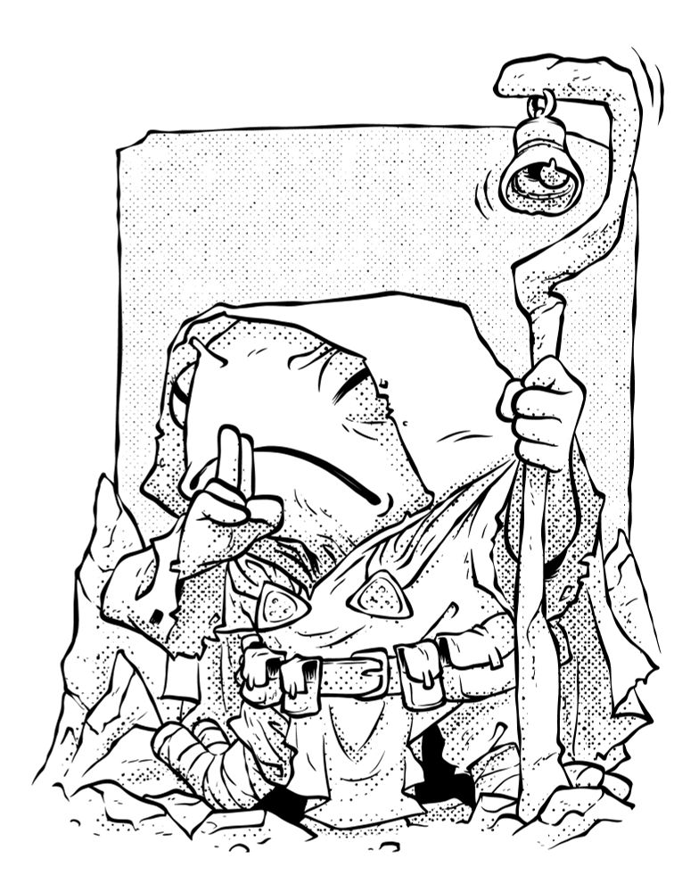 Dessin numérique réalisé dans le contexte de Inktober représentant une grenouille anthropomorphique qui appartient à un clan de druides dans une pose mystique.