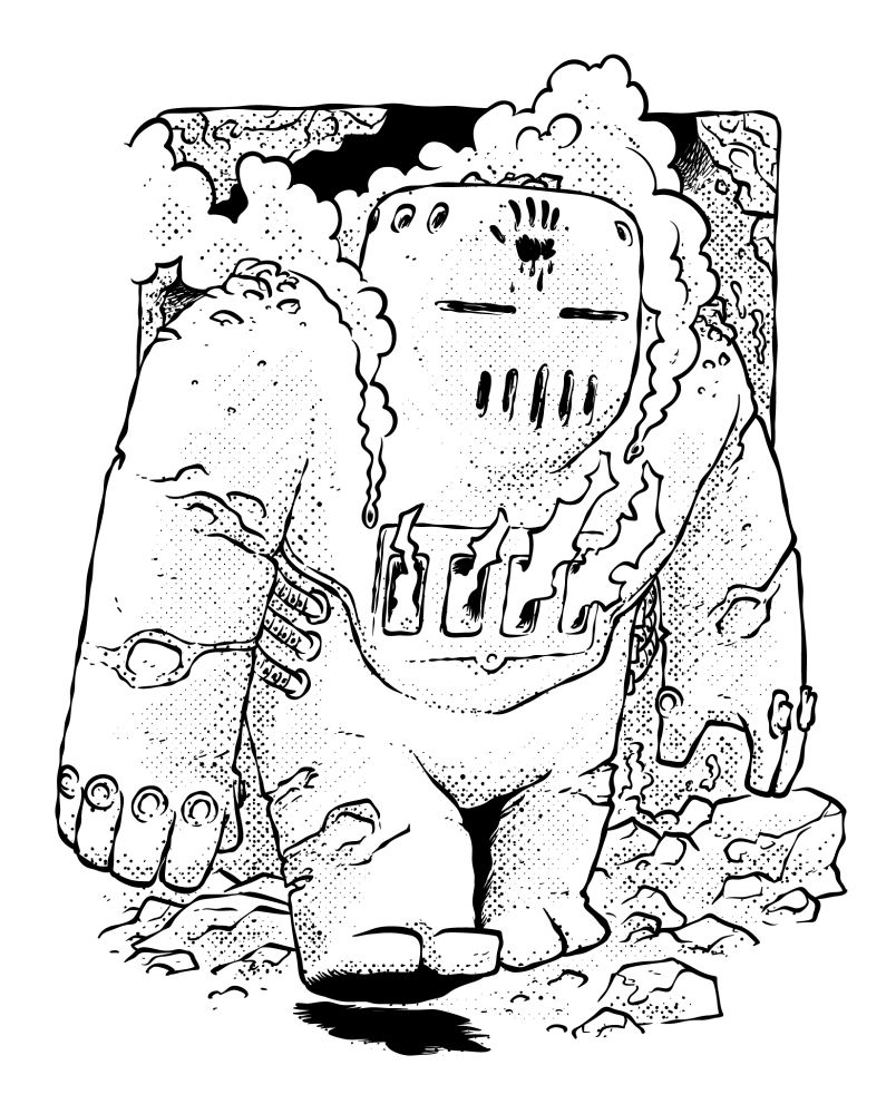 Un golem sort des décombres.