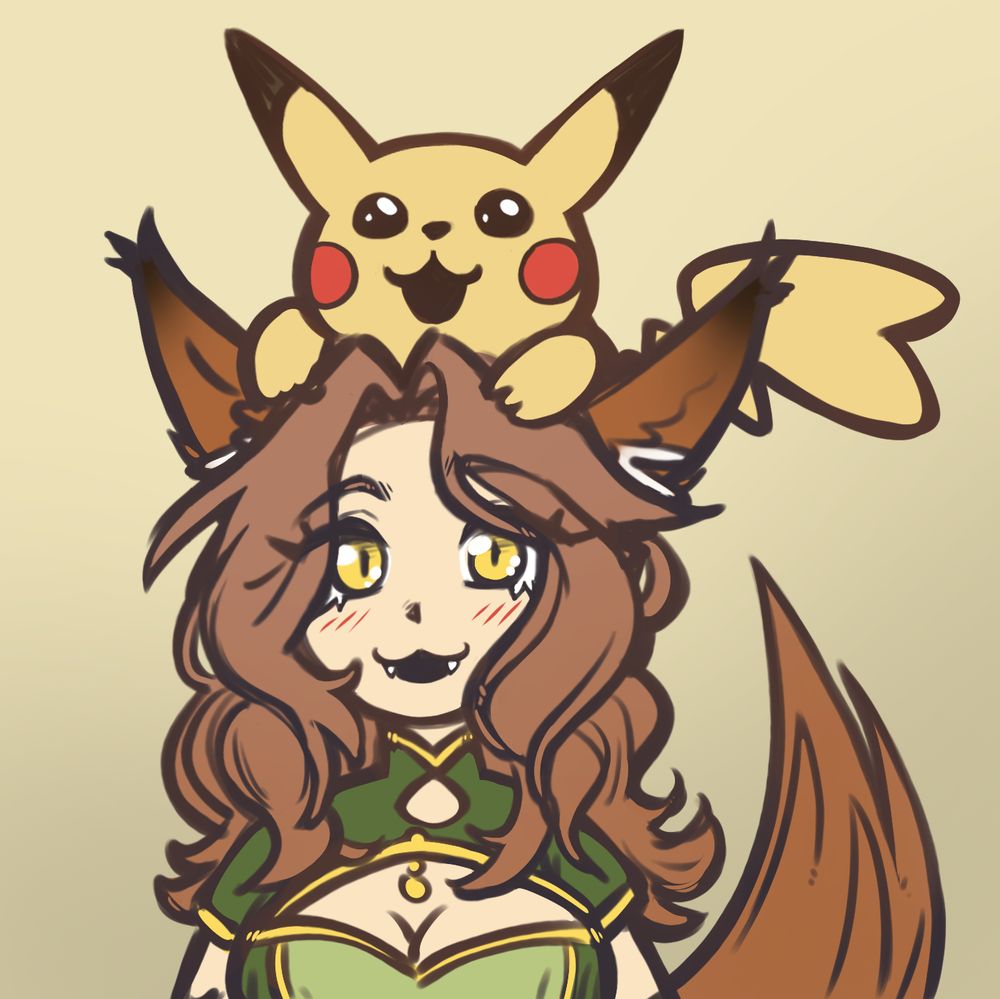 Pikachu perches atop Pandora's head