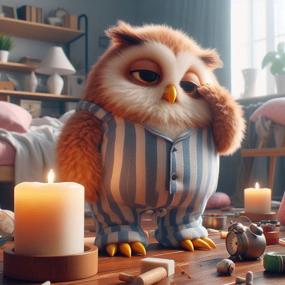 Eule müde mit Kerze