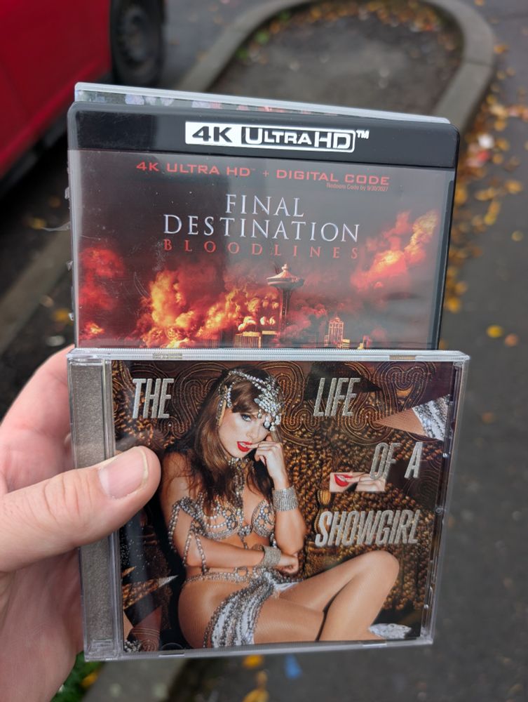 A 4K edition of FINAL DESTINATION BLOODLINES and a CD copy of the new Taylor Swift 