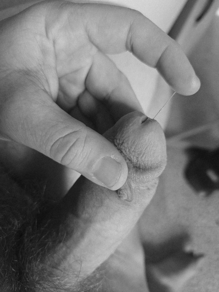 Single strand of precum after some light morning fondling. 