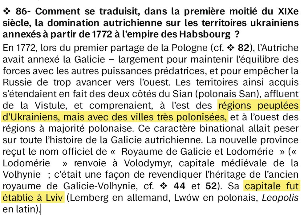 Texte expliquant :" Sa capitale fut
établie à Lviv (Lemberg en allemand, Lwów en polonais, Leopolis
en latin)."