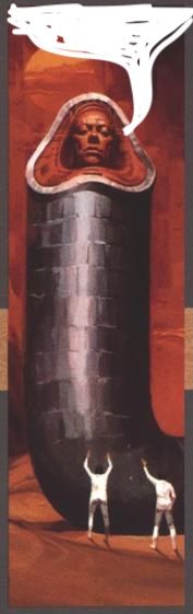 God Emperor Leto II Atreides, clad in the Wormskin, with a speech bubble pointing at the top-level post