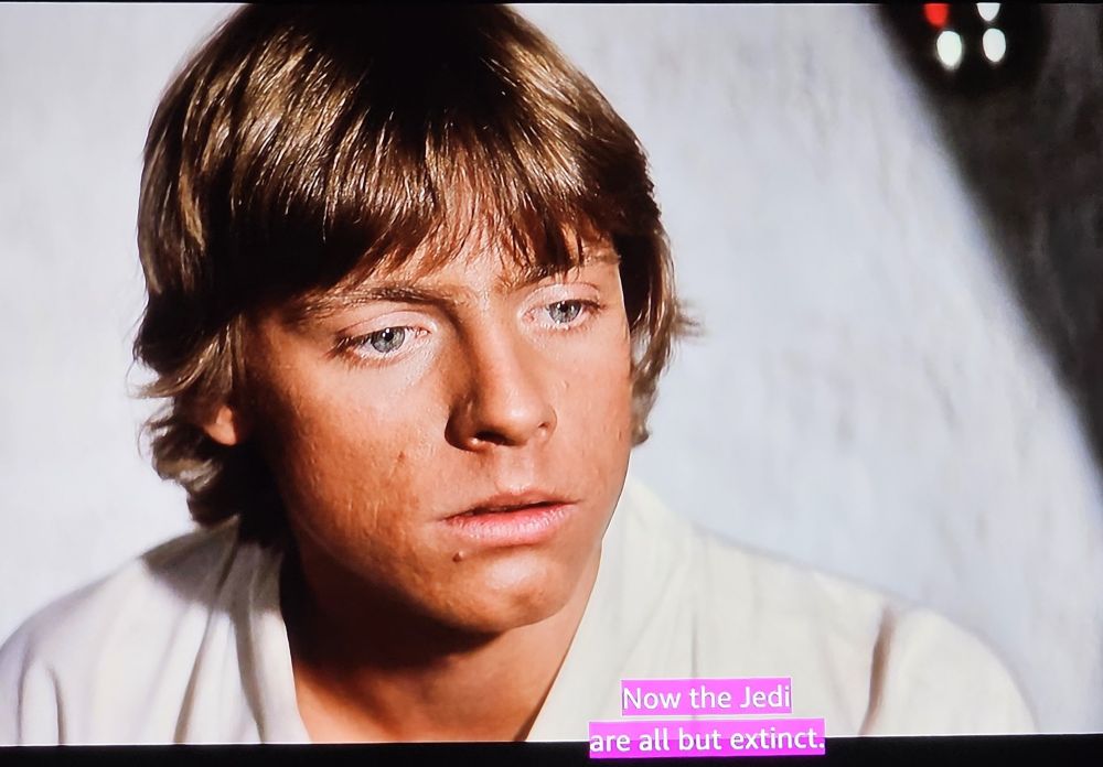 Close up of the beautiful young Mark Hamill in an early scene of Star Wars Episode IV: A New Hope.