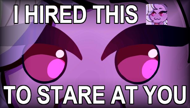 A close up of the "ellyspCat" emoji.  The text overlaid reads "I hired this ellyspCat emoji to stare at you."
