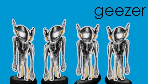 Four "denbas" are positioned on a blue background in homage to Weezer's iconic album art.  "geezer" is written in the top right as a clever play on words.  The joke is so very layered.