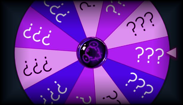 A roulette wheel, mantis themed, with a bunch of question marks on all the slices.