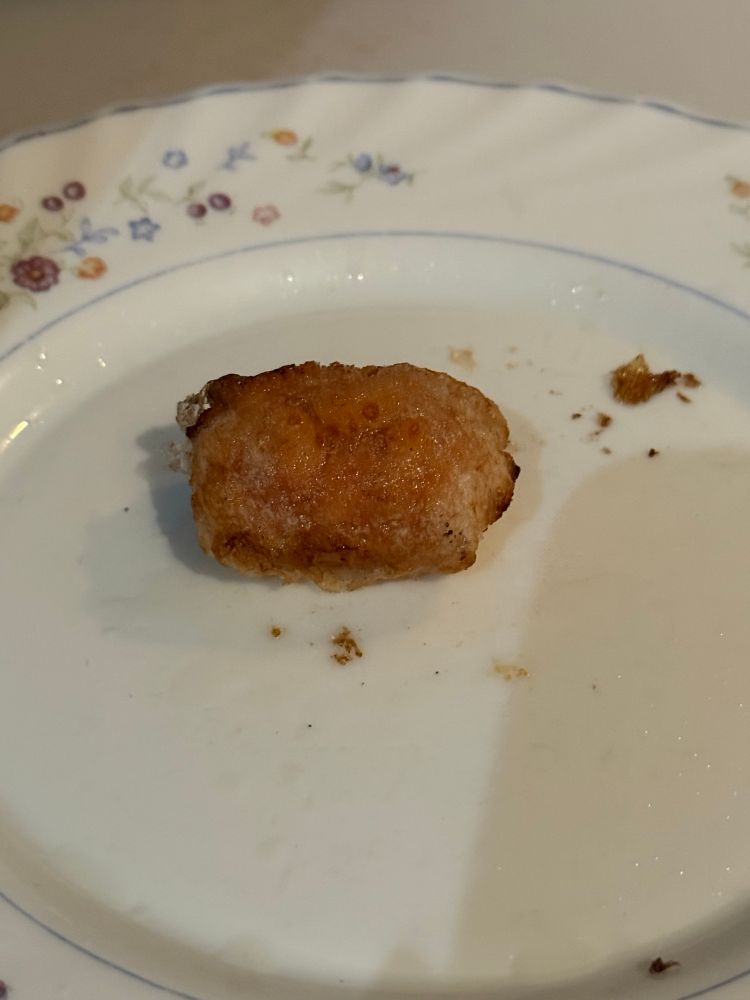 The baked bean pillow had successfully bean deep fried. 