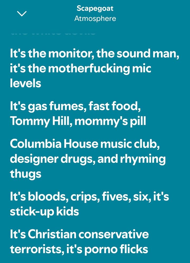 Lyrics from Atmosphere's "Scapegoat" off their first record that references the OP and his poor skill mixing sound while also presciently referencing where this country was headed