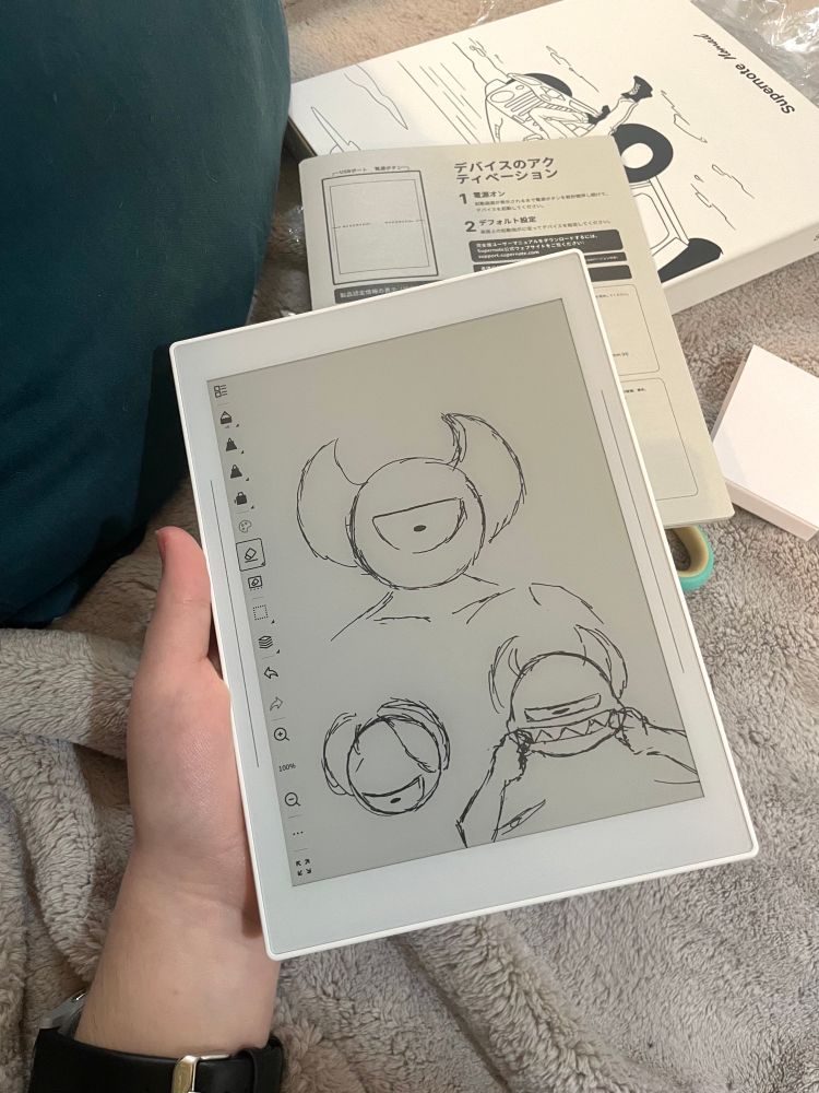 three drawings of mosh drawn using atelier on a supernote