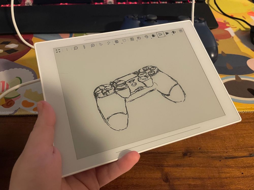 drawing of a dualshock 4 drawn on a supernote