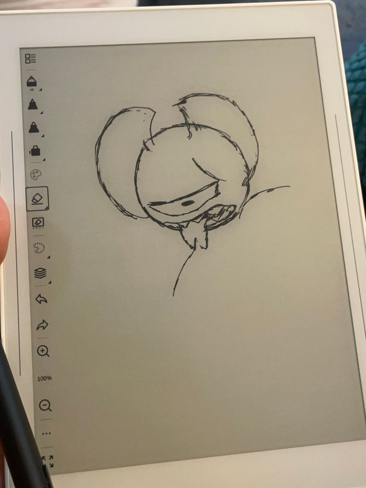 drawing of mosh sticking his tongue out drawn on a supernote