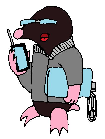 Mole with fancy glasses, mobile phone and laptop computer