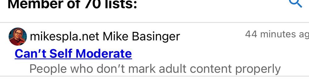 Screenshot of Faust on a list titled “Can’t Self Moderate: People who don’t mark adult content properly”