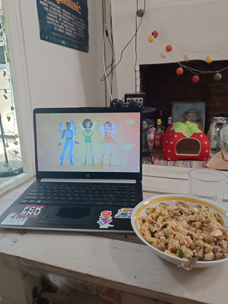 Mon assiette de salade de riz devant l'intro des vlogs d'août de lena situations 