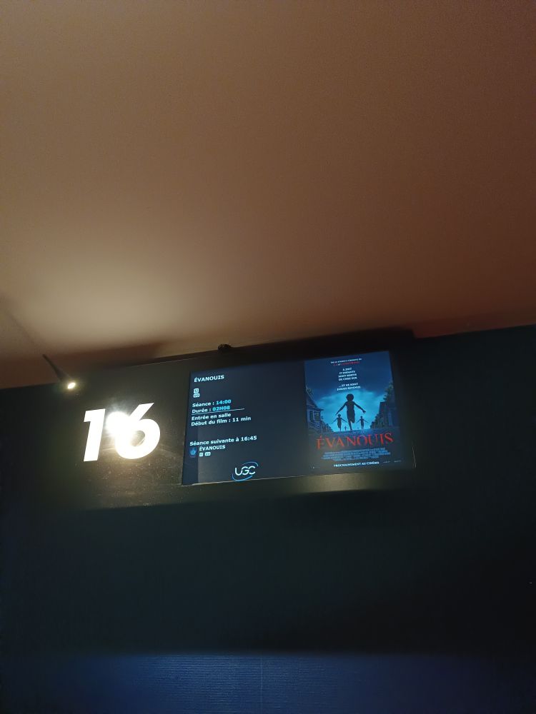 Écran d'affichage de la salle 16 de l'ugc, on va voir évanouis 