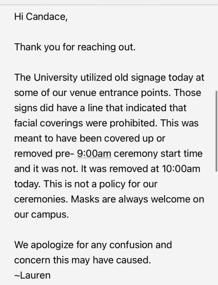 Dr. Candace Mixon on X: "@Dr_Donegan I actually just emailed commencement office to confirm: thankfully, it was a mistake. https://t.co/UfSiMHDi5v" / X