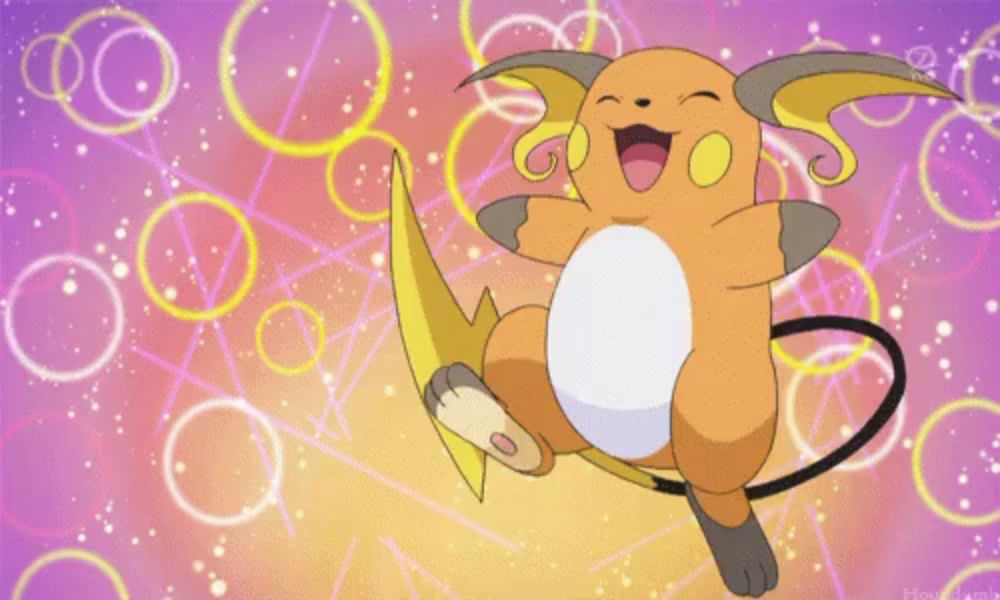 a cartoon raichu is flying through the air surrounded by circles