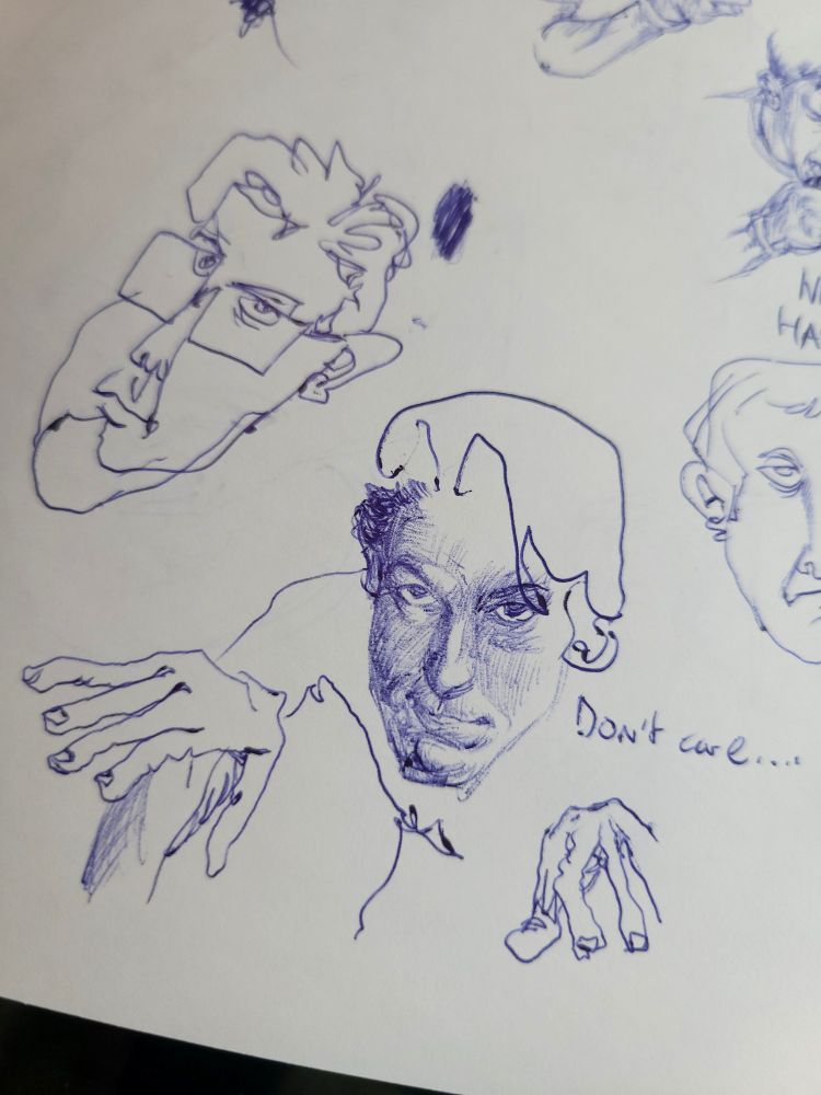 John creeps forwards apathetically. A barely morphous John hovers above John, like a guardian angel.