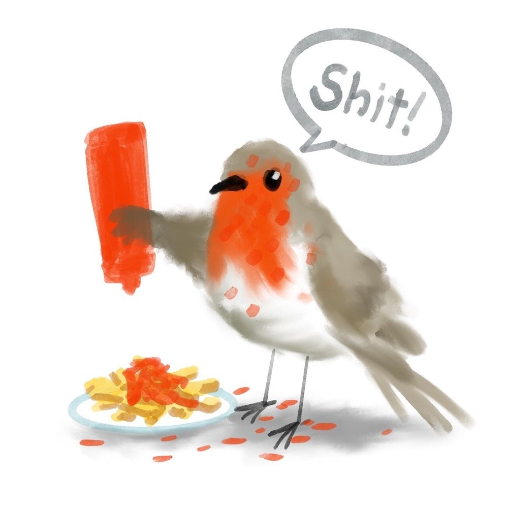 Es hat sich mit Ketchup eingesaut