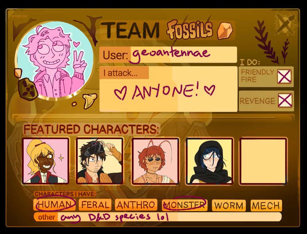 "Team Fossils" ArtFight card for geoantennae