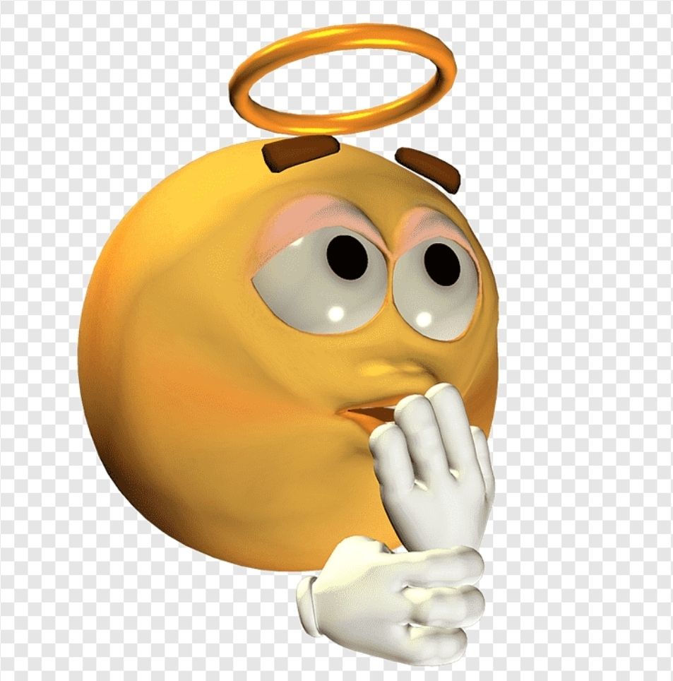 3d emoji gelb mit heiligen Schein und "hupsi" Geste 