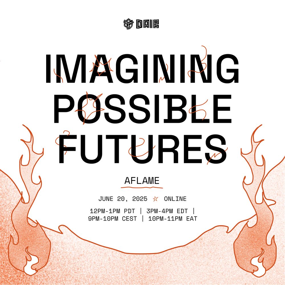 What can we imagine in the aftermath of the burn? See you today at Imagining Possible Futures: Aflame!
You can join the event or check out zines from our past workshops at https://linktr.ee/dair.futures 🔥
