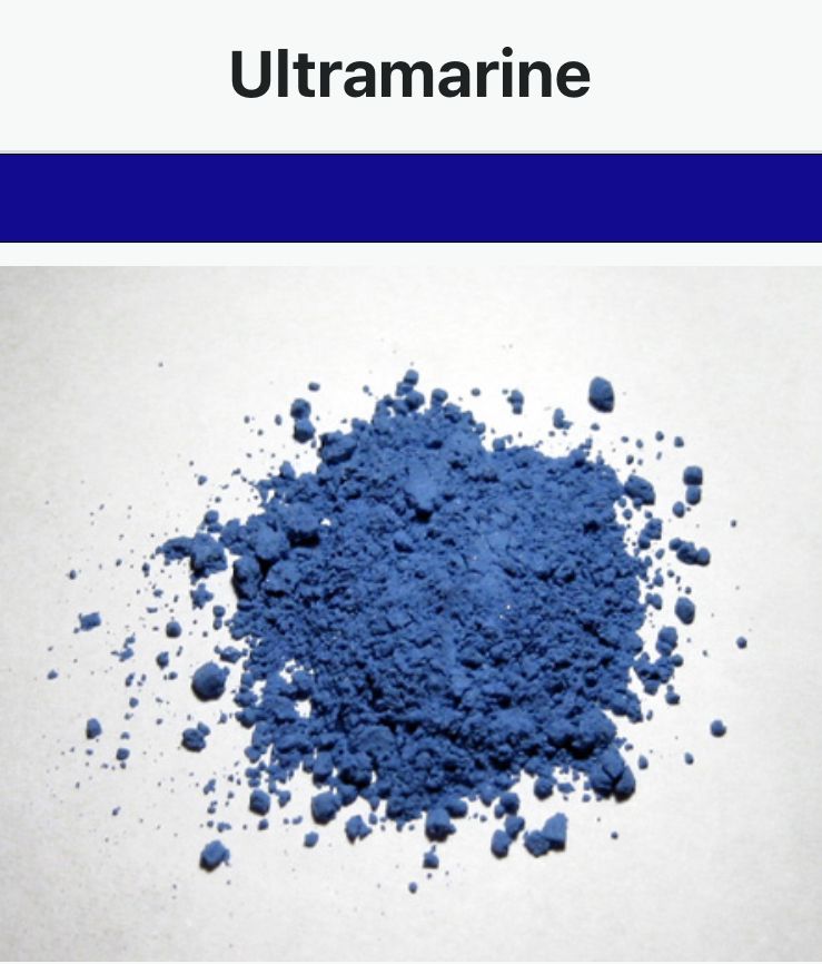 Ultramarine is a blue pigment in use since medieval times. It was originally derived from lapis lazuli, a bright blue mineral.