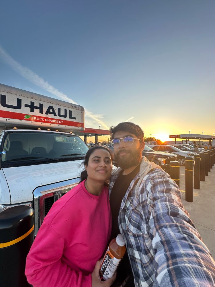 Me and Meesha with out u-haul truck at a gas station