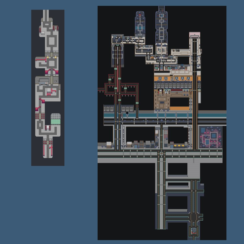 mapa do carranca desenvolvido para uma game jam em 2023 e o atual mapa do Serrapunk em 2025.