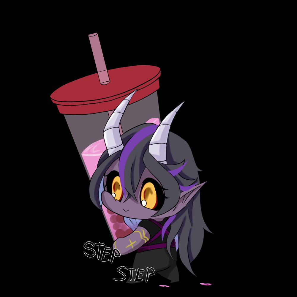 Chibi version of myself carrying a large oversized plastic cup of strawberry milk boba