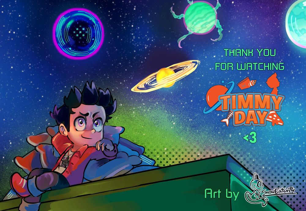 Timmy Day 2025 Art Done by Snoweater14 that has the text THANK YOU FOR WATCHING <3 with the Timmy Day Logo by key_in_red