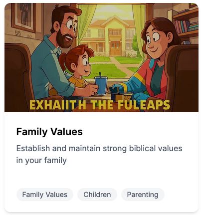 A soulless cartoon of a family generated by a machine. Below the pseudo-idyllic scene the non-sensical phrase "EXHAIITH THE FULEAPS" is written as if it's supposed to mean something. 