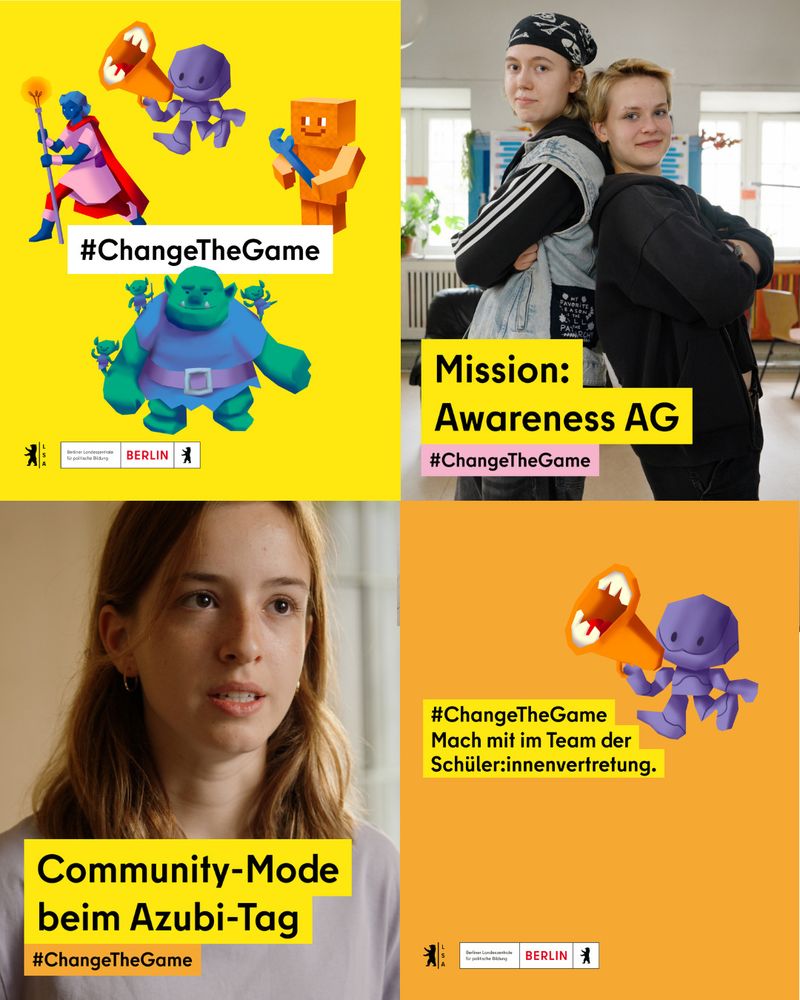 Mitbestimmen, mitgestalten, mitreden – Schüler:innenvertretung (SV) ist gelebte Demokratie.

In Zusammenarbeit mit dem Landesschülerausschuss (LSA) Berlin zeigen wir in unserer Instagram-Reihe #ChangeTheGame, wie sich Schule verändern lässt – und warum es sich lohnt, für die eigenen Interessen einzustehen.

In Kurzvideos erzählen engagierte Berliner Schüler:innen, was sie bereits erreicht haben, was sie motiviert und wie sie vorgegangen sind. Kurze Infoposts beantworten Fragen wie: Was ist die SV, welche Rechte und Gremien gibt es und vor allem warum ist die SV wichtig?

Auch Lehrkräfte können die Beteiligung von Schüler:innen fördern – #SupportTheChange. Unser Flyer “Demokratische Schule! Aber wie? Als Klassenleitung SV-Arbeit fördern“ gibt Tipps und Anregungen. 

 Wer mehr wissen will: Das PDF zum Download und alle Fakten rund um die Schüler:innenvertretung gibt es auf der Webseite der Berliner Landeszentrale für politische Bildung.