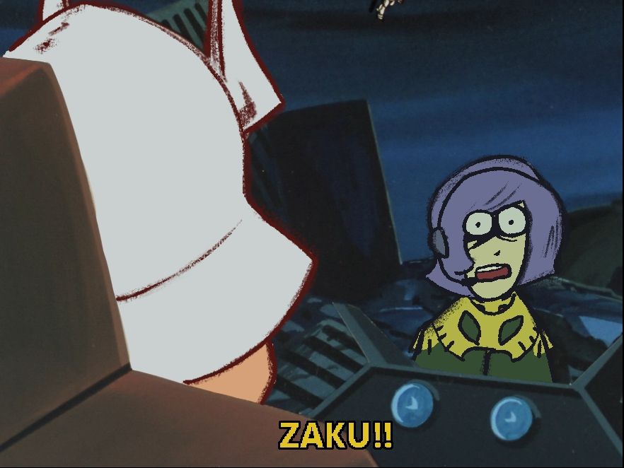 Char Aznable running over Garma in his Zaku