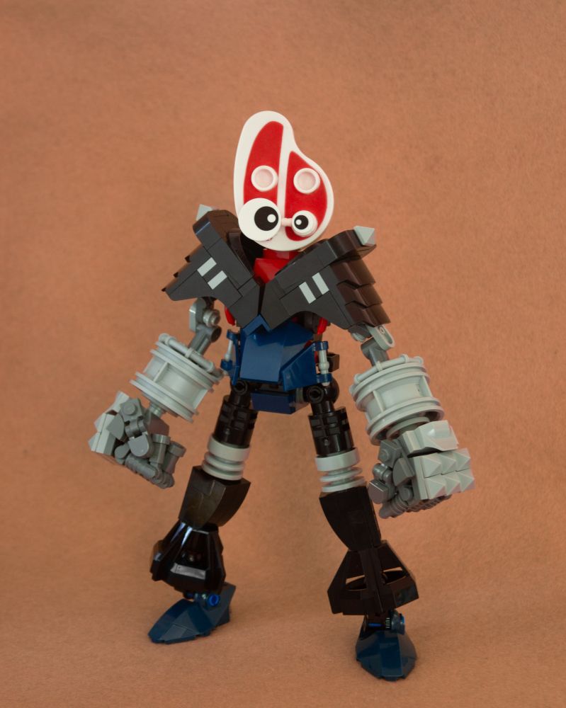 a armored biker-jacket wearing brawler with a steak for a head