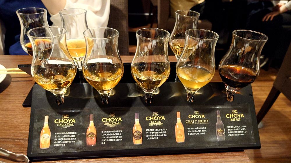 銀座のCHOYAバーの梅酒飲み比べセット