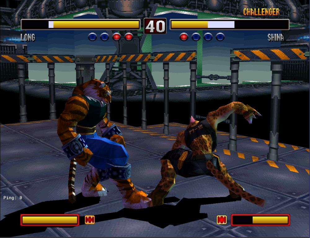 Long the Tiger (left) leans away as Shina the Leopard (right) winds up for an uppercut