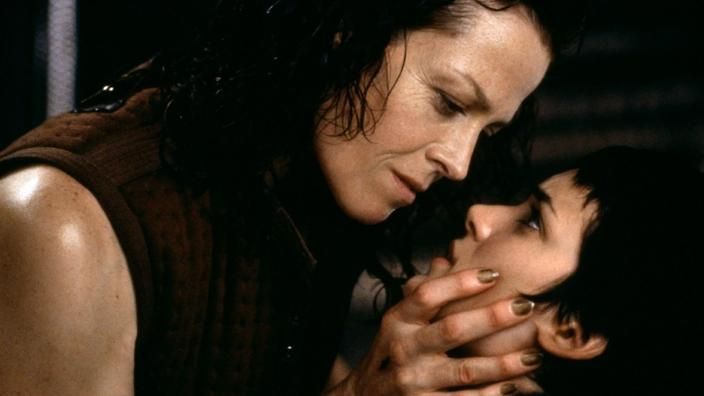 Sigourney Weaver in Alien: Ressurection, a deeply so-so movie but she's bending over Winona Ryder and holding her face in her hand with a powerful gaze. Good. Lord.