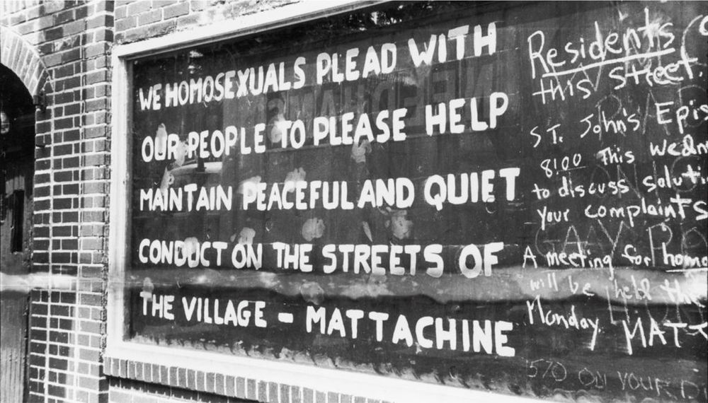A sign from the NY Mattachine society trying to deter the Stonewall Riots by demanding queer and trans people "maintain peaceful and quiet conduct."