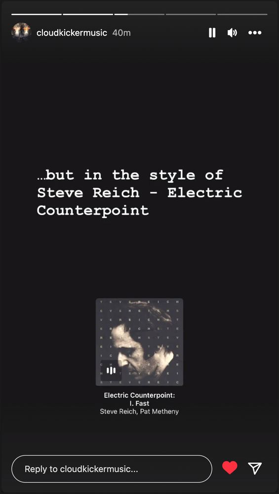 Story Caption cont'd..: "but in the style of Steve Reich - Electric
Counterpoint"