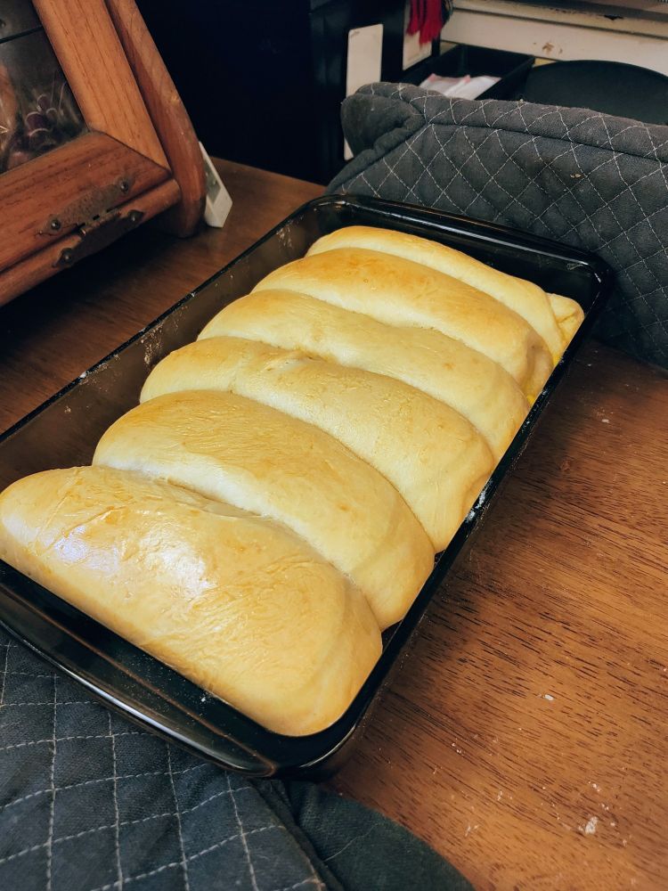 Final product of baked hot dog buns