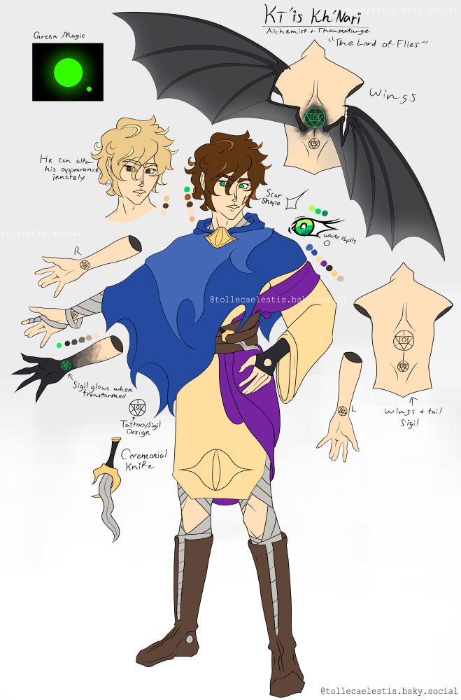 A page of concept art depicting a full body reference of an alchemist.